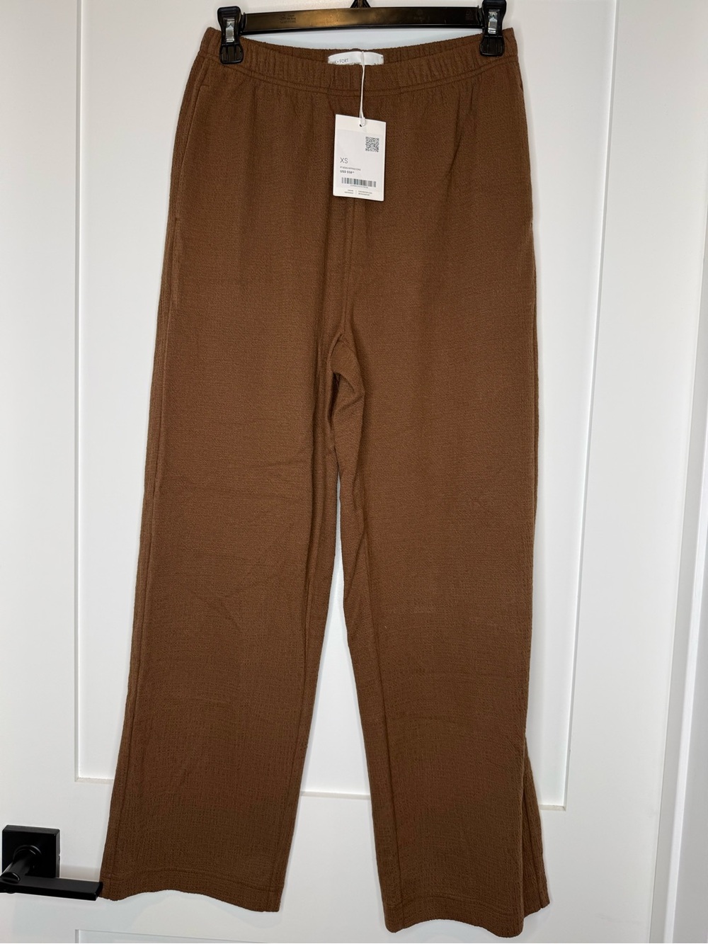 Oak + Fort Brown Ribbed Elastic Waist Straight Leg Pants XS NWT
